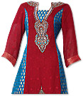 Red Jamawar Chiffon Suit 