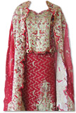 Maroon/Cream Katan Silk Jamawar Lehnga- Pakistani Wedding Dress