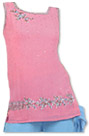 Pink/Sky Blue Chiffon Trouser Suit- Indian Semi Party Dress