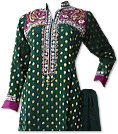 Dark Green/Magenta Chiffon Jamawar Suit 