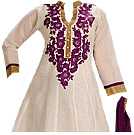 Off-White/Purple Georgette Suit - Indian Semi Party Dress