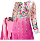 Off-White/Hot Pink Georgette Suit  - Indian Semi Party Dress