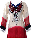 Ivory/Red Chiffon Suit  - Indian Semi Party Dress