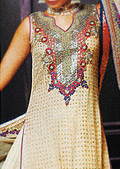 Ivory Chiffon Jamawar Lehenga- Pakistani Party Wear Dress