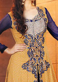 Mustard/Navy Blue Chiffon Suit- Pakistani Formal Designer Dress