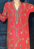 Brick Pink Silk Suit- Pakistani Party Wear Dress