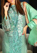 Sobia Nazir Light Green/Beige Net Suit- Pakistani Designer Chiffon Suit