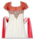White/Red Chiffon Suit- Indian Semi Party Dress