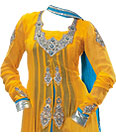 Mustered/Blue Chiffon Suit- Indian Dress