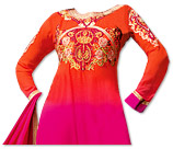 Orange/Hot Pink Chiffon Suit - Indian Semi Party Dress