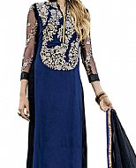 Blue/Black Chiffon Suit- Indian Semi Party Dress