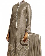 Sand Grey Silk Suit- Indian Semi Party Dress