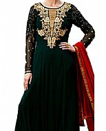 Bottle Green Chiffon Suit- Indian Semi Party Dress