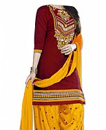 Maroon/Yellow Georgette Suit- Indian Semi Party Dress