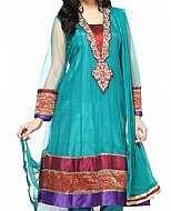 Turquoise Chiffon Suit- Indian Semi Party Dress