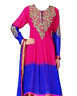 Hot Pink/Blue Chiffon Suit- Indian Semi Party Dress