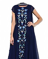 Navy Blue Chiffon Suit- Indian Semi Party Dress