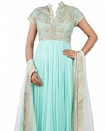 Light Turquoise Chiffon Suit- Indian Semi Party Dress