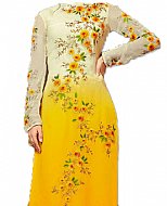 Off-white/Yellow Chiffon Suit- Indian Semi Party Dress