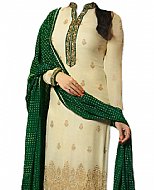 Ivory/Green Chiffon Suit- Indian Semi Party Dress