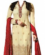 Ivory/Red Chiffon Suit- Indian Semi Party Dress