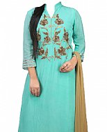 Light Turquoise Chiffon Suit- Indian Semi Party Dress