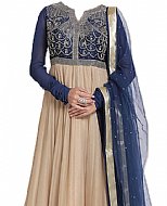 Beige/Navy Blue Chiffon Suit- Indian Semi Party Dress