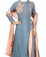 Grey/Peach Silk Suit- Indian Semi Party Dress