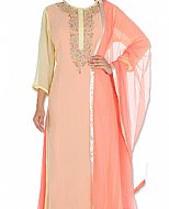 Peach/Yellow Chiffon Suit- Indian Semi Party Dress