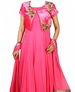 Hot Pink Chiffon Suit- Indian Semi Party Dress