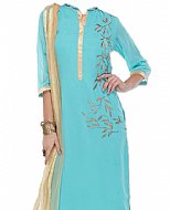 Turquoise Chiffon Suit- Indian Semi Party Dress