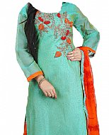 Turquoise Silk Suit- Indian Semi Party Dress