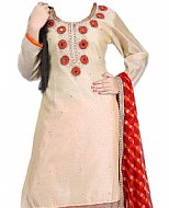 Ivory/Orange Silk Suit- Indian Semi Party Dress