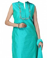 Turquoise Silk Suit- Indian Semi Party Dress