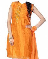 Orange Raw Silk Suit- Indian Semi Party Dress