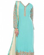 Turquoise Chiffon Suit- Indian Semi Party Dress