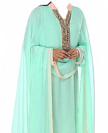 Light Turquoise Chiffon Suit- Indian Semi Party Dress