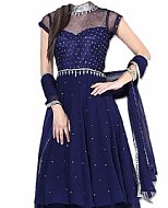 Navy Blue Chiffon Suit- Indian Semi Party Dress