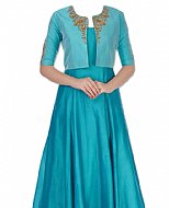 Turquoise Silk Suit- Indian Semi Party Dress