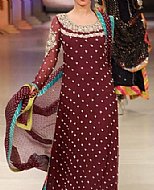 Maroon Jamawar Chiffon Suit- Pakistani Formal Designer Dress