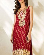 Red Jamawar Chiffon Suit- Pakistani Party Wear Dress