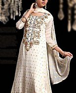 Off-white Jamawar Chiffon Suit- Pakistani Party Wear Dress