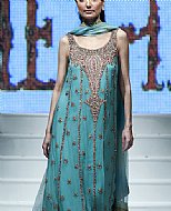 Turquoise Crinkle Chiffon Suit- Pakistani Party Wear Dress