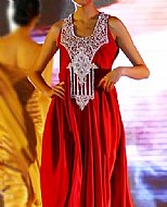 Red Crinkle Chiffon Suit- Pakistani Party Wear Dress