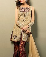 Beige/Maroon Chiffon Suit- Pakistani Formal Designer Dress