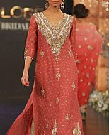 Coral/Golden Chiffon Suit- Pakistani Party Wear Dress