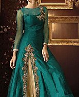 Teal/Golden Chiffon Suit- Pakistani Formal Designer Dress