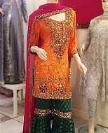 Orange/Green Chiffon Suit- Pakistani Party Wear Dress