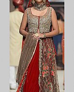 Grey/Red Chiffon Suit- Pakistani Party Wear Dress