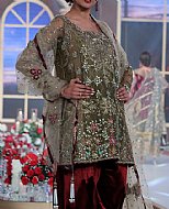 Olive/Maroon Chiffon Suit- Pakistani Party Wear Dress